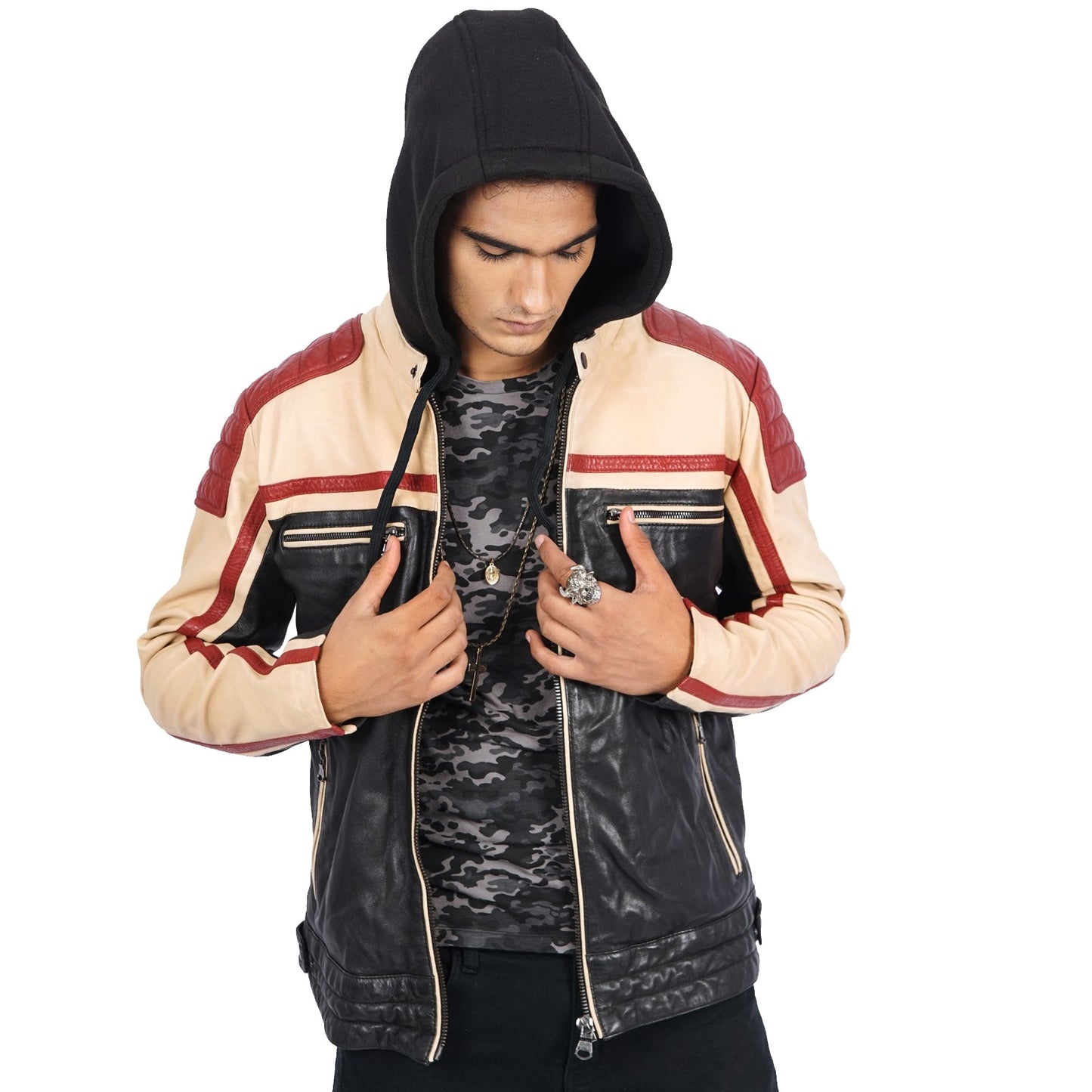 Top Damian Multi Colour Biker Leather Jacket