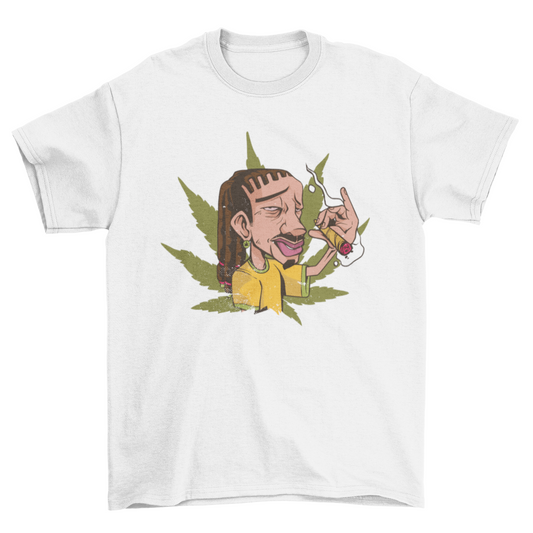 Rastafari man with dreadlocks high smoking marijuana  T-shirt