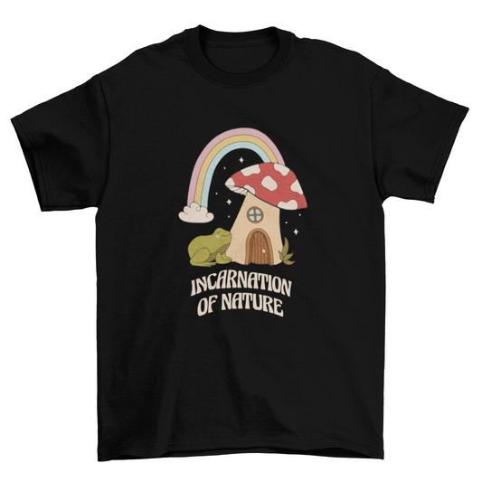 Mushroom house and frog t-shirt