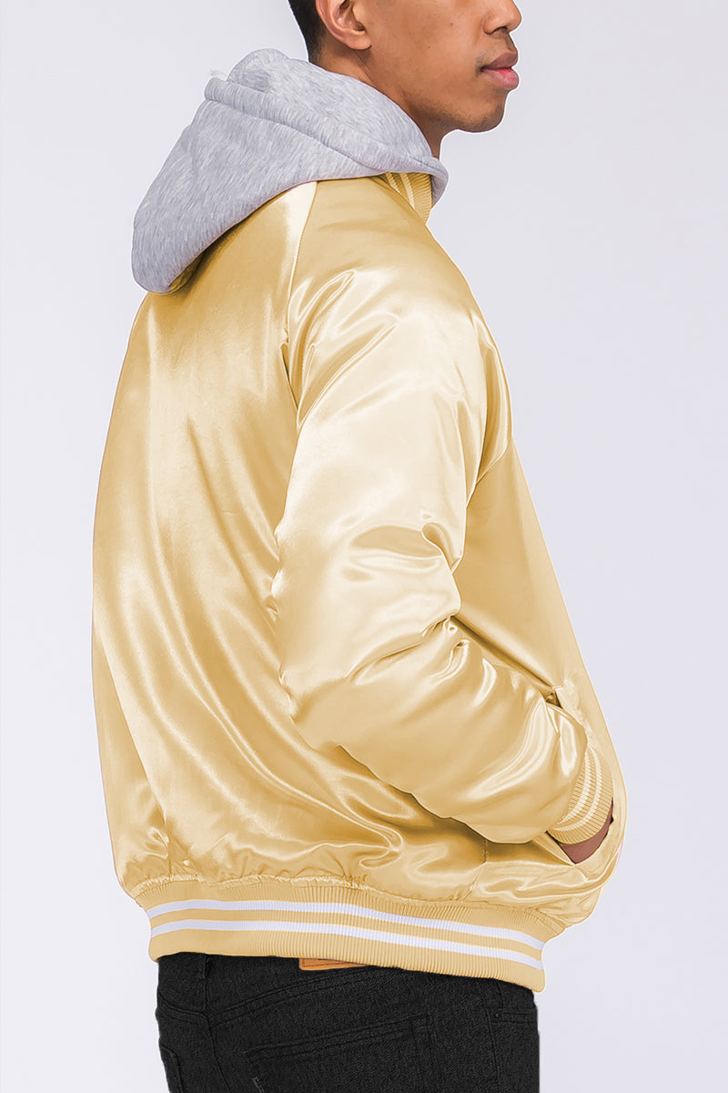 Satin Hooded Varsity Jacket