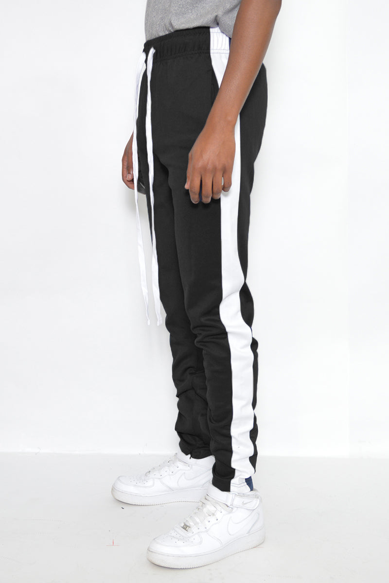 SLIM FIT TRACK PANTS- BLACK/ WHITE