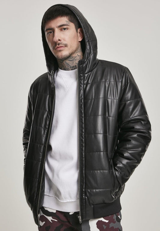 Hooded Faux Leather Bubble Jacket