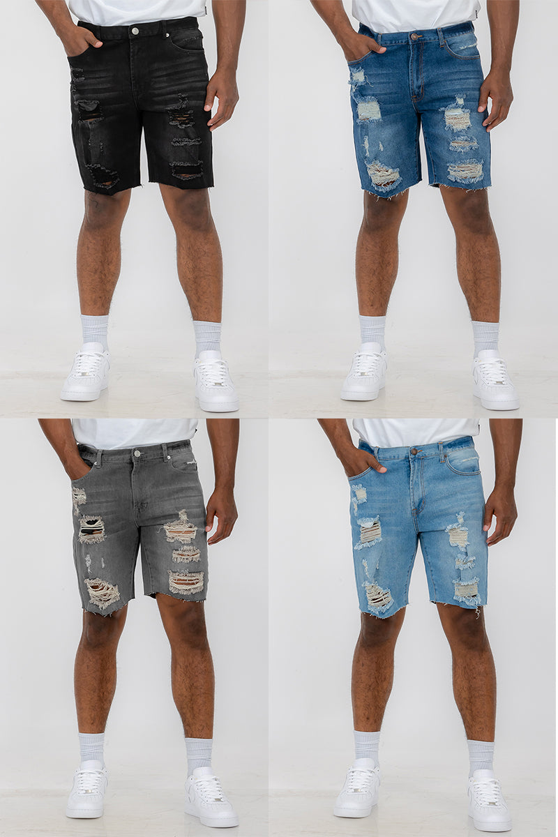 Washed Distressed Denim Shorts